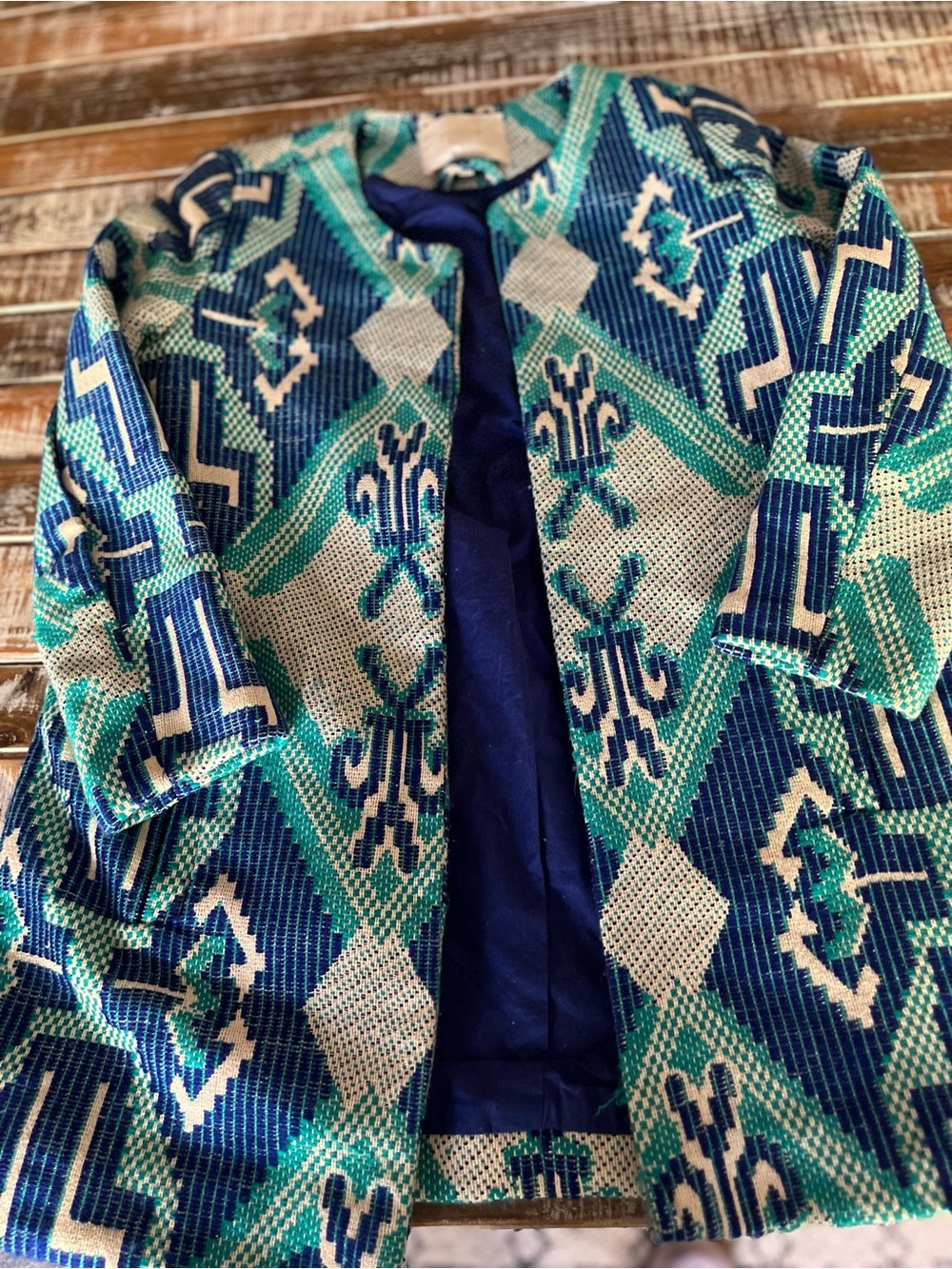 Maje Blue and Teal Textured Open Jacket